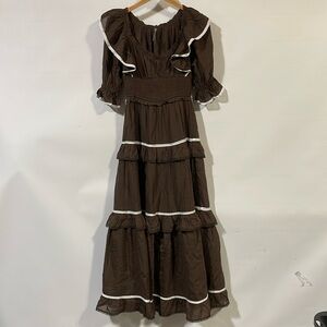 Anthropologie Brown Maxi Dress with White Trim